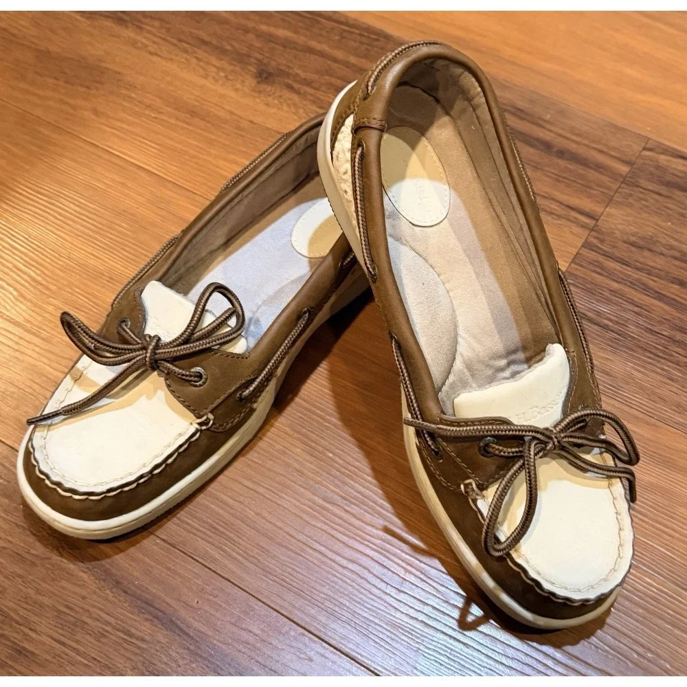 Bass Marlin Men's Boat Shoes Brown/White Leather Lace-Up US 7.5 M 3209-261
